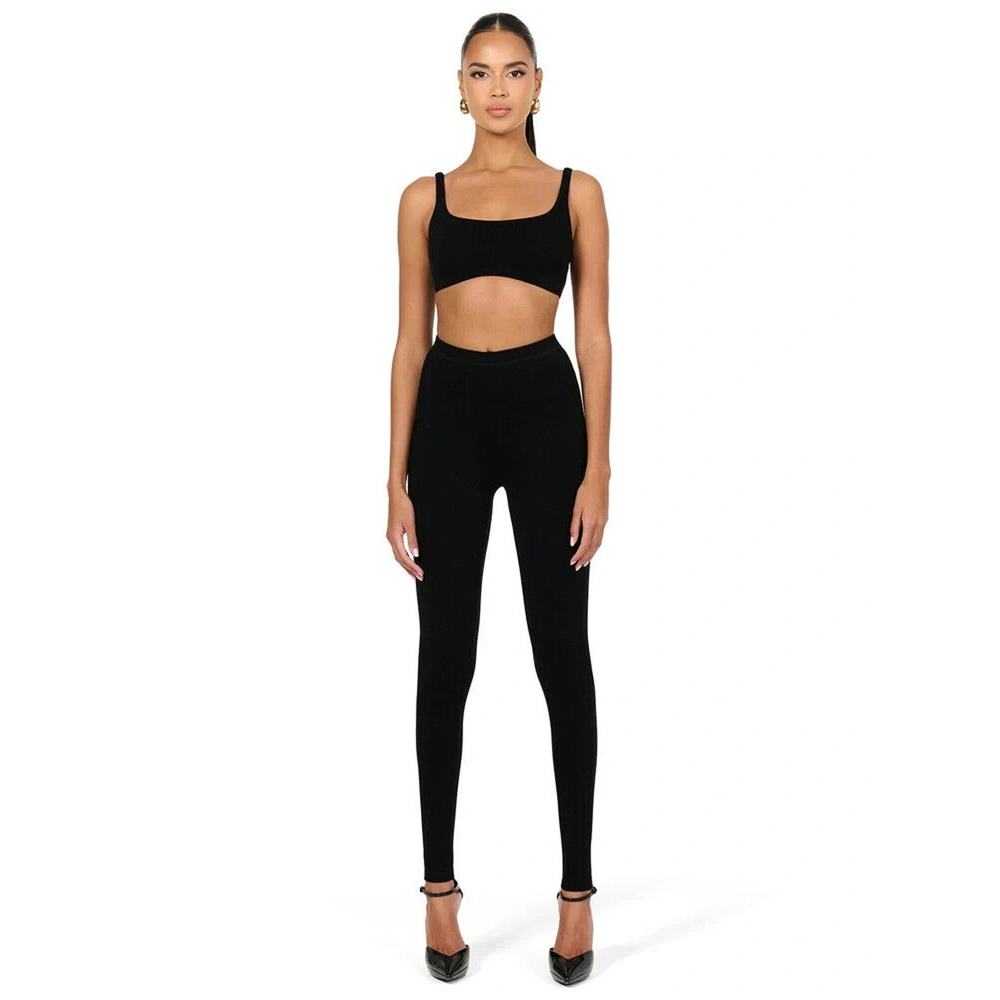 Naked Wardrobe Black Ribbed High Rise Sculpting Leggings Women's Size Large NWT